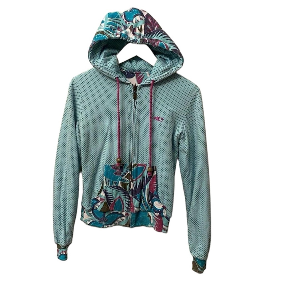Vintage Y2K O’Neil Hoodie Full Zip Size Small Reversible‎ Floral Polka dot